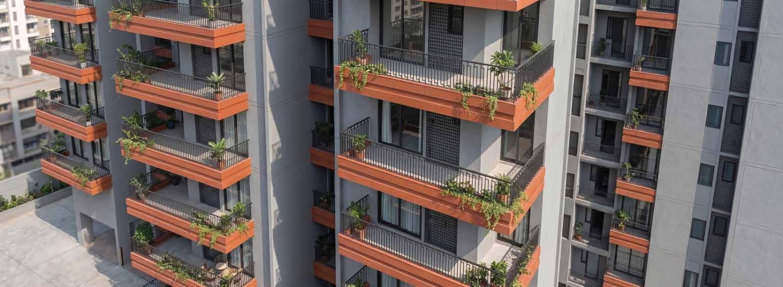 Facade detail with open balcony edges